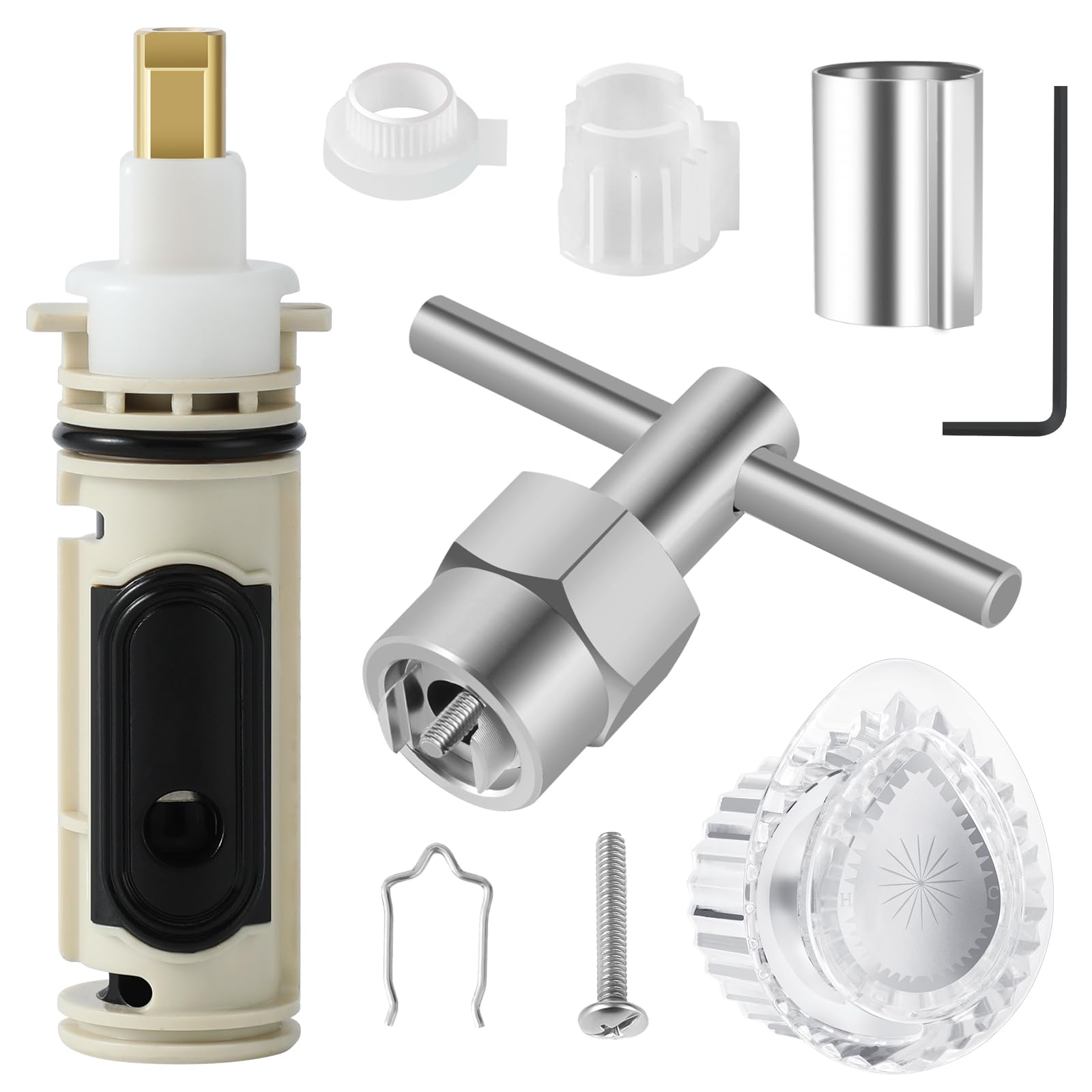 Photo 1 of 1222 Replacement Cartridge with 104421 Cartridge Removal Tool and 100710 Shower Knob, and 96987 Stop Tube, Shower Cartridge Repair Kit for Moen, Compatible with One-Hanlde Posi-Temp Shower Faucet