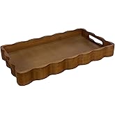 JUIOETURPine Wood Decorative Tray with Handle Rectangular Wooden Serving Tray for Breakfast in Bed,Coffee Table,Dining Table,or Kitchen - Perfect for Living Room,Bedroom,and Entryway Decor (Brown)