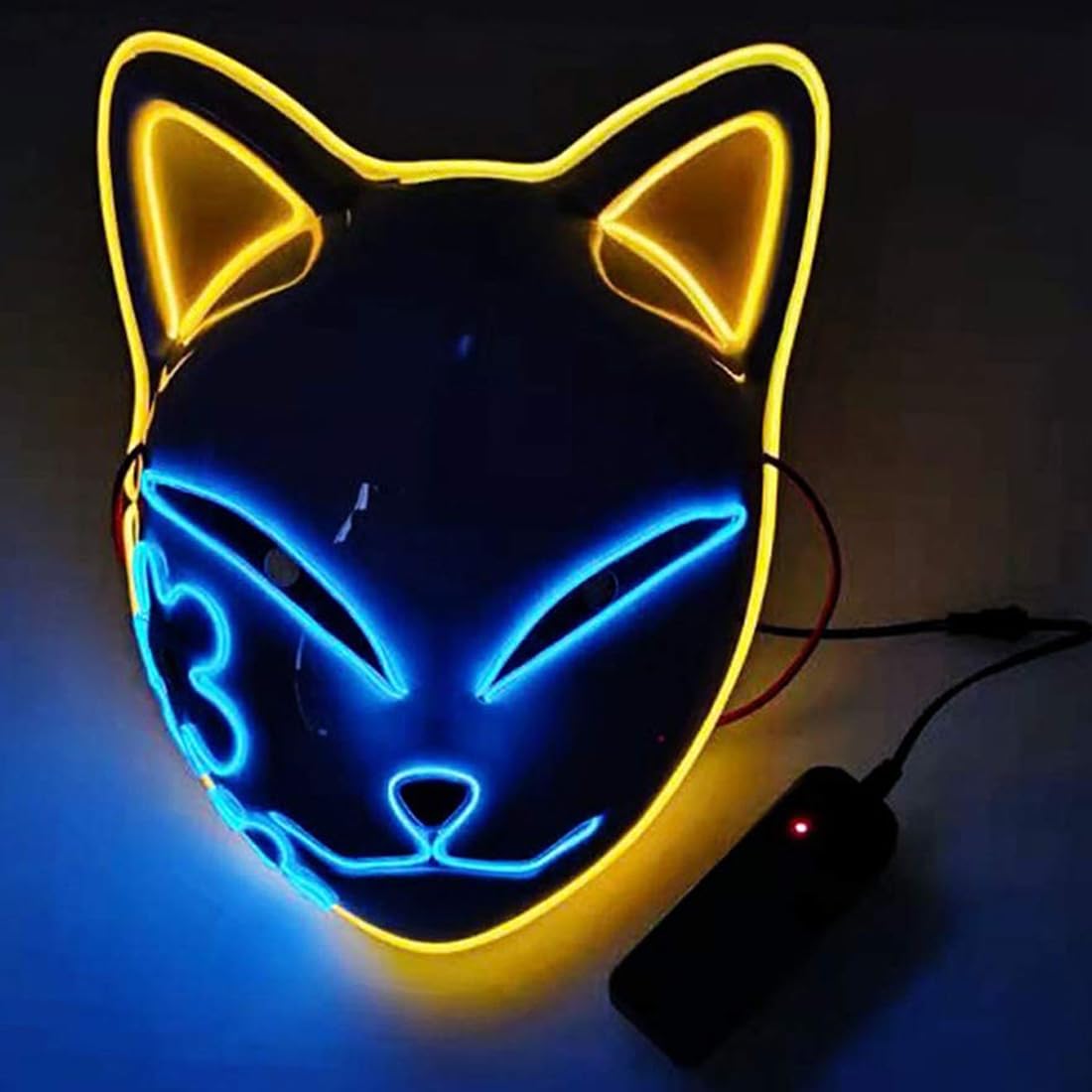 Infinity Gauntlet Demon Slayer Fox LED Light-Up Mask with Scar Demon Slayer Cosplay Mask Japanese Anime Halloween Costume Party Props