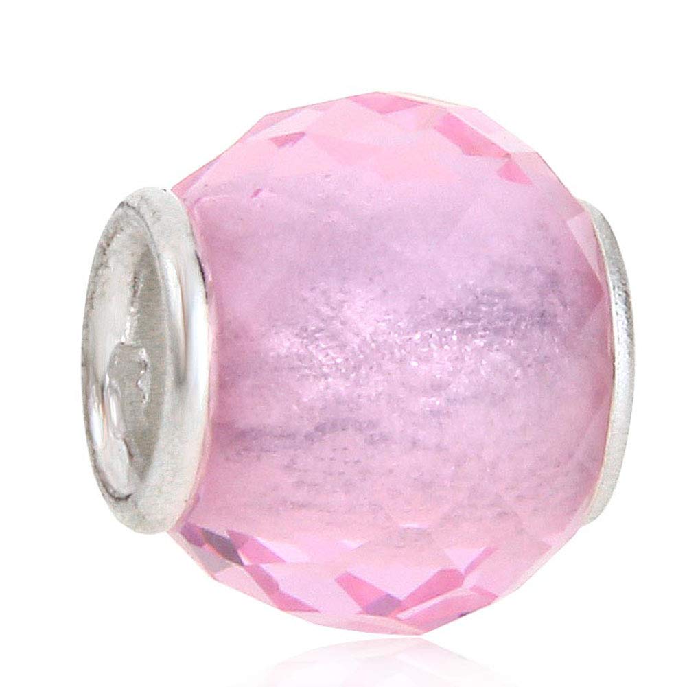 Murano Lampwork Glass Charm 925 Sterling Silver Birthstone Charm Birthday Charm Anniversary Charm for Pandora Charm Bracelet (Pink)