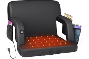 Blufree Heated Stadium Seats for Bleachers with Back Support, 3 Levels USB Heated Bleacher Seat, Portable 6 Reclining Positions Heated Stadium Chair for Outdoor Games Sports (Battery Not Included)