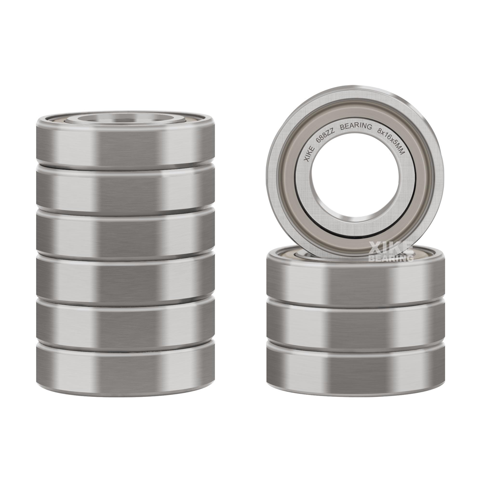 XIKE 10 pcs 688ZZ Ball Bearings 8x16x5mm Chrome Steel and Double Metal Seal, 688-2Z Miniature Deep Groove Ball Bearing.