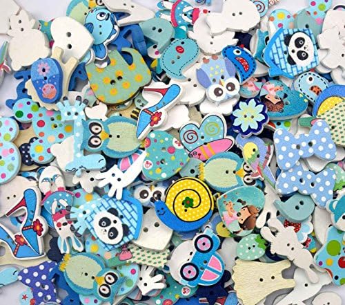 bangdan Bulk Cartoon Flatback/Buttons Lots Embellish Craft Blue Theme, 100pcs wood mixed size