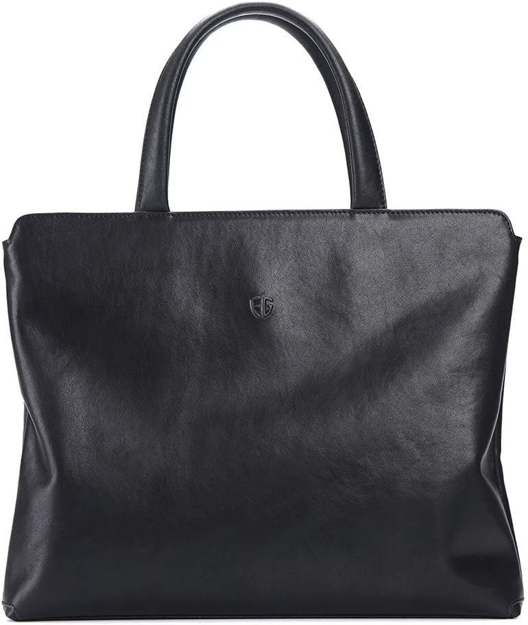 FEGER Genuine Leather 15.6 Inch Laptop Briefcases Slim Computer Bag Zipper Closure Business Handbags Tote Tablet Briefcase Case for Women and Man Fit A4 Files Black
