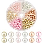 PH PandaHall 300pcs 6mm Round Pearl 6 Colors Glass Pearl Beads Pearlized Imitation Beads Craft Glass Spacer Loose Bead for Jewelry Making DIY Crafts Necklaces Wedding Decor