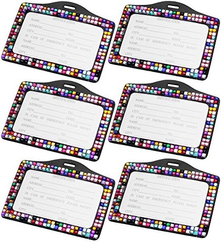 [Pack of 6] Multi-Colors Rainbow Bling Faux Crystal Rhinestone Horizontal ID Card Badge Holder for Office, Club Party, Birthday, Wedding, Conference and All Events