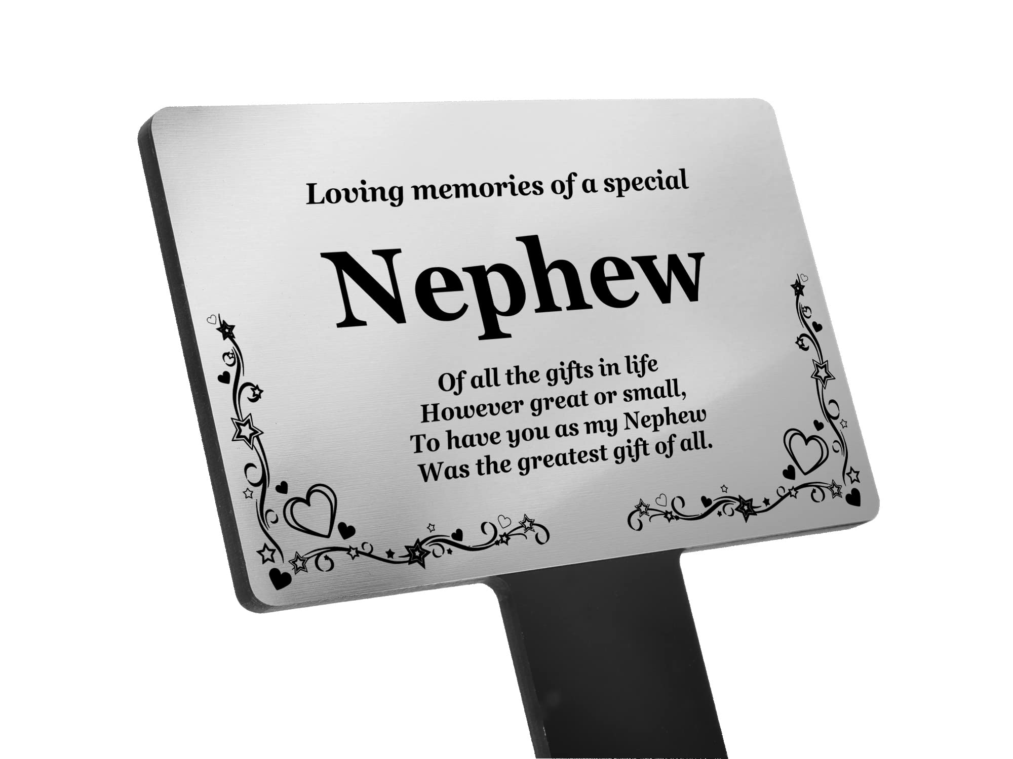 Nephew Memorial Stake - Engraved with poem (Gold/Silver/Copper or Black & White Plaque) Active (Silver)