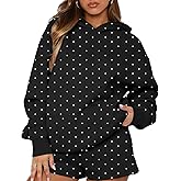 AKLOPVII Women Y2k Polka Dot Fleece Oversized Hoodie Cute Drop Shoulder Pullover Hooded Sweatshirt Aesthetic Fall Tops