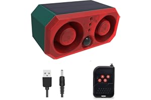 HULPPRE Solar Outdoor Motion Sensor Alarm-13 Sounds Including Dog Barking&Gunshot,2*130db Loud Noise Maker,+/-Volume,4 Modes,Support Recording,Strobe Light with USB,Say Goodbye to The Intruders