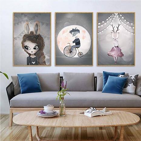 Geiqianjiumai Noordse droom konijn sprookje meisje cartoon schilderij  eenhoorn paard kinderkamer kleuterschool olie schilderij decoratieve  schilderij kern: Amazon.nl