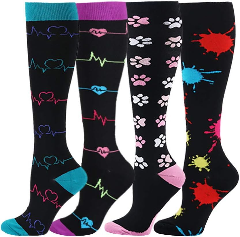 HLTPRO Compression Socks for Women & Men Circulation - 4 Pack for Nurse, Medical, Running, Flight