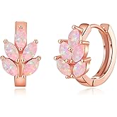 CiNily Leaf Hoop Earrings for Women, Created Fire Opal Small Hoop Earring 14K Rose Gold Plated Cute Huggie Earrings Lightweight Tiny Hoop Earrings Fashion Jewelry Gifts 12mm