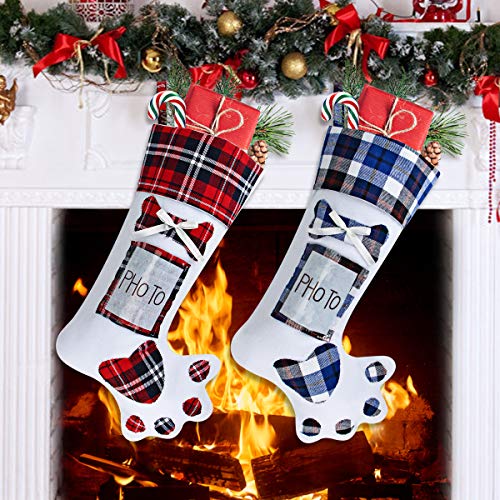 Christmas Stockings, Aitbay 19" Pet Dog Paw Christmas Stocking Plaid Style Large Xmas Stockings Can Be Photo Embedded for Holiday Christmas Decorations ( 2 Pack ) - Thumbnail 7