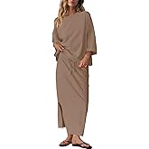 LAMISSCHE Skirt Sets Women 2 Piece Outfits Casual Lounge Set Back Vented Tops and Maxi Dress with Pockets