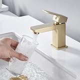 Luckyhome Brushed Gold Basin Mixer Tap with Pop Up Waste Square Chrome Brass view 2
