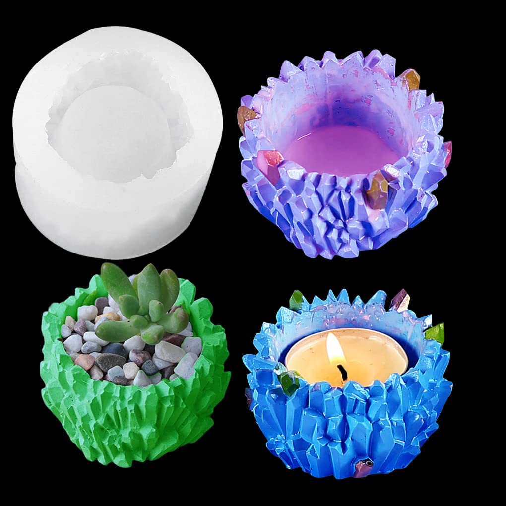 FineInno Candle Holder Resin Mould Crystal Cluster Flower Pot Silicone Moulds Jewellery Storage Container Epoxy Casting Mould DIY Craft for Trinkets Tray Candy Box