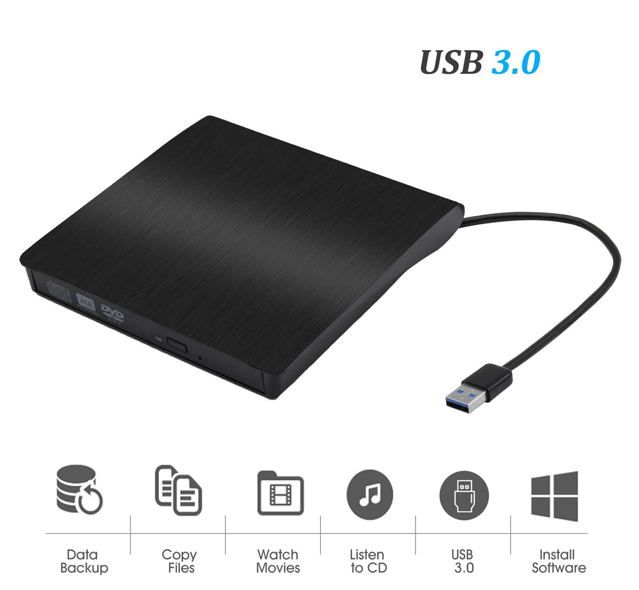 External CD Drive USB 3.0 Slim External DVD CD Drive, Gipow
