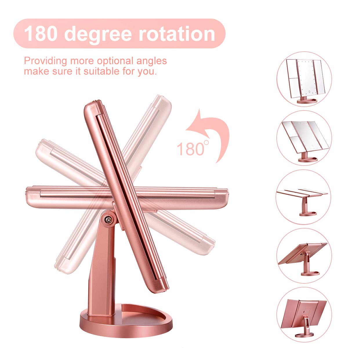 KOOLORBS Makeup Mirror with Lights, 21 LED Vanity Mirror with 1x 2X 3X Magnification, Touch Screen Switch, 180 Degree Rotation Rotation, Dual Power Supply, Portable Trifold Mirror : Beauty