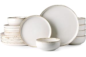 AmorArc Ceramic Dinnerware Sets, Wavy Rim Stoneware Plates and Bowls Sets, Highly Chip and Crack Resistant | Dishwasher & Mic