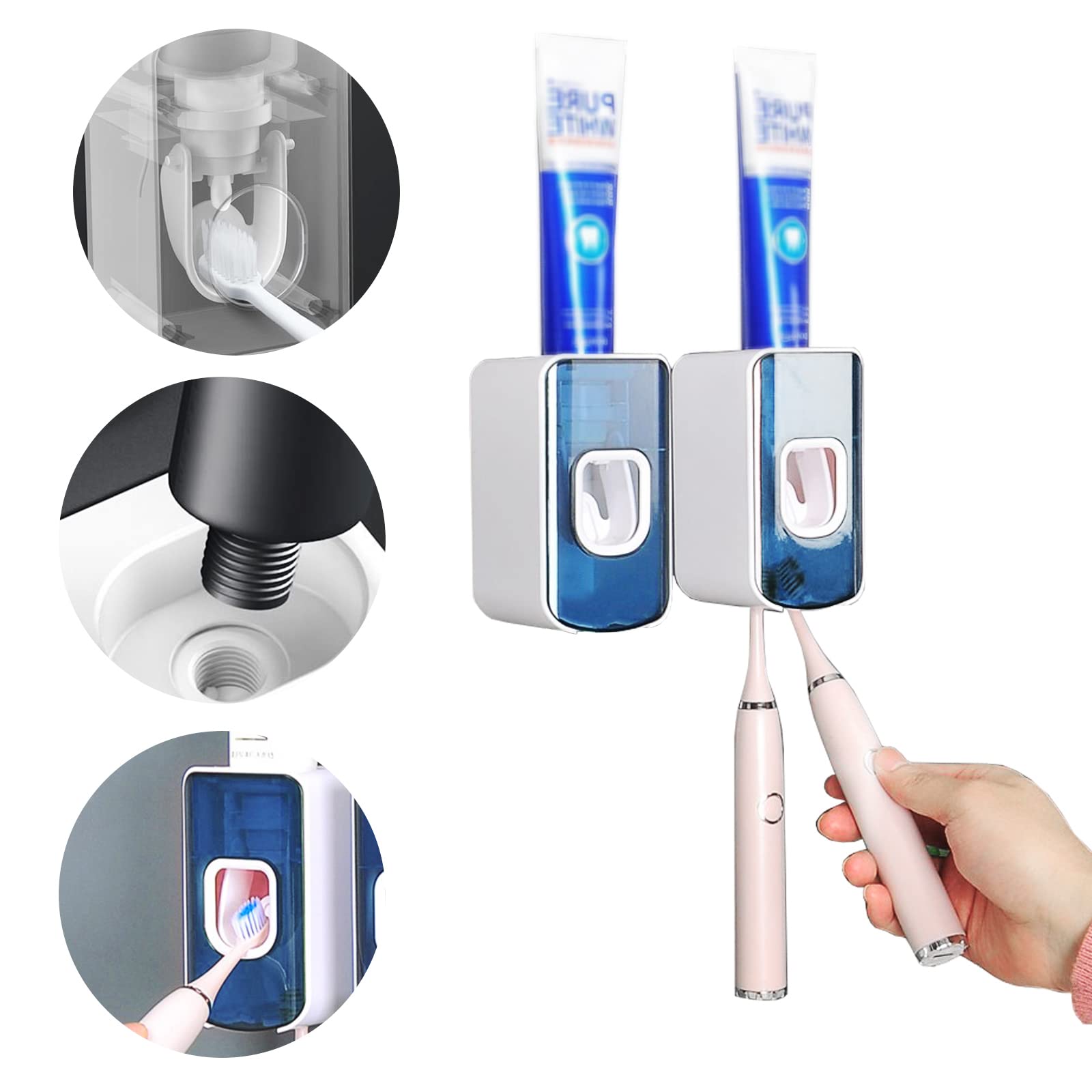 Toothbrush Holder Toothpaste Dispenser Squeezers Wall Mounted for Bathroom, with Automatic Tooth Paster Squeezer and 2 Tooth Brush Holders