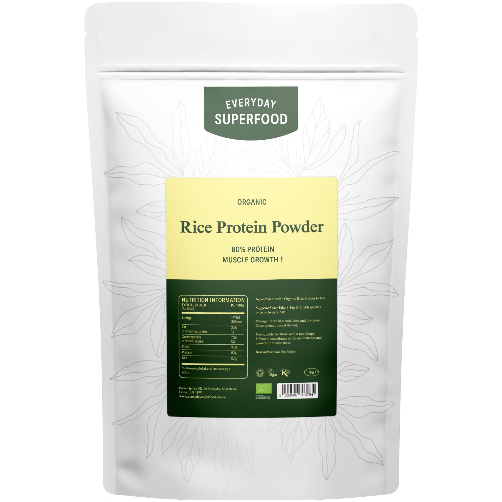 Everyday Superfood Organic Rice Protein Powder 900g | Over 80% Protein | Lab-Tested for Heavy Metals & MOSH | Unflavoured