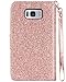 Galaxy S8 Case, Samsung Galaxy S8 Case, BENTOBEN Galaxy S8 Wallet Case Glitter Faux Leather Flip Credit Card Holder Wristlet Shockproof Protective Case for Samsung Galaxy S8 2017 (5.8 Inch), Rose Gold