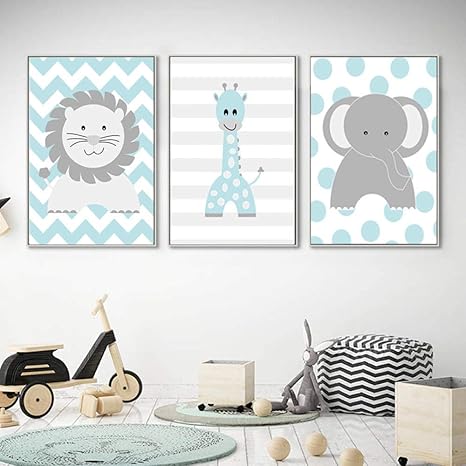 Amazon アート壁紙漫画動物ライオンエレファントキリン保育園の装飾キャンバス北欧プリントポスター壁アート画像男の子女の子部屋の装飾 40x50cmx3個フレームなし ウォールステッカー オンライン通販