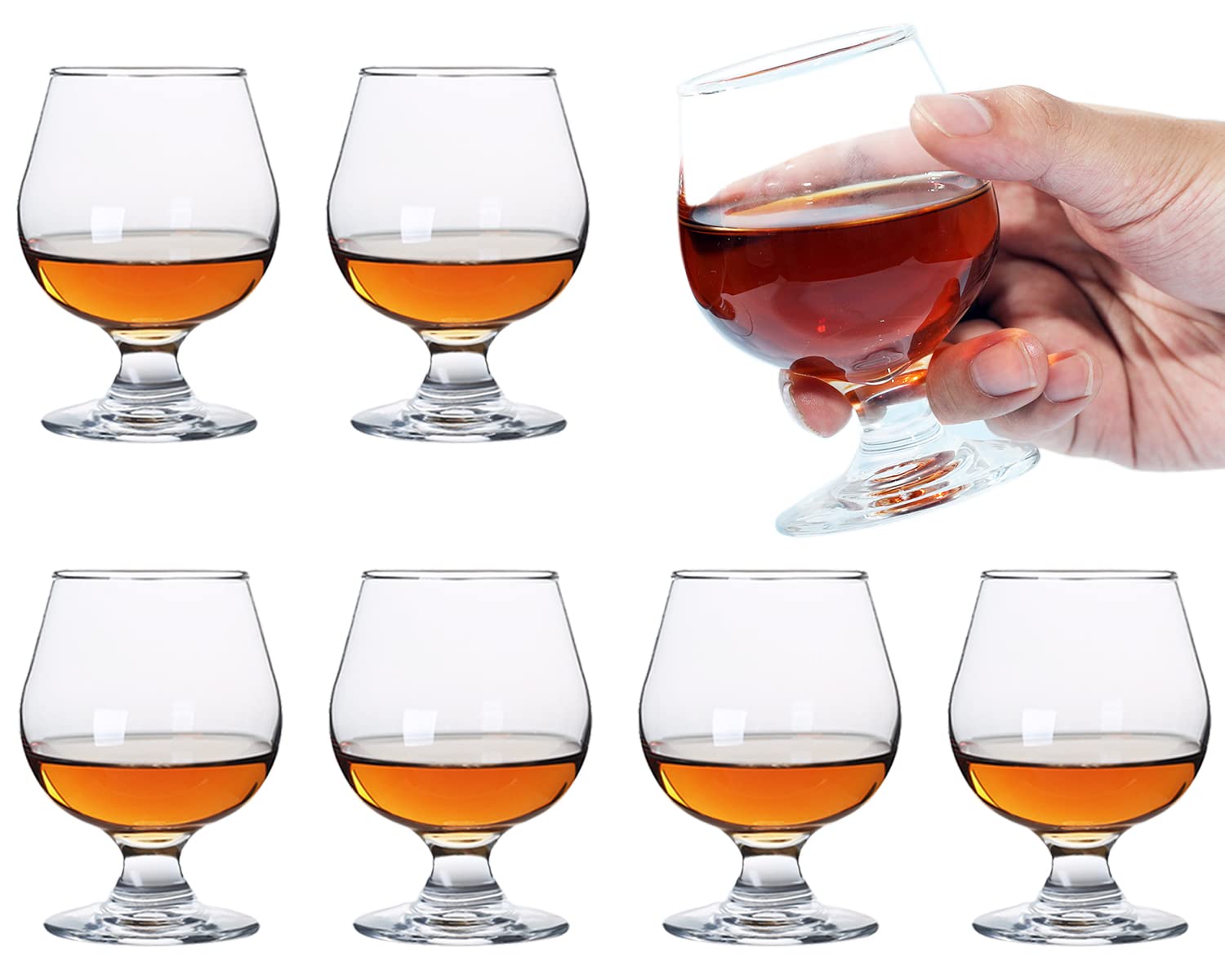 Soopiiso Cognac Glasses,Max Capacity: 150ml/5.0oz,Shot Glasses Set of 6 Cute Brandy Glasses/Clear Shot Glasses/Mini Brandy Glasses