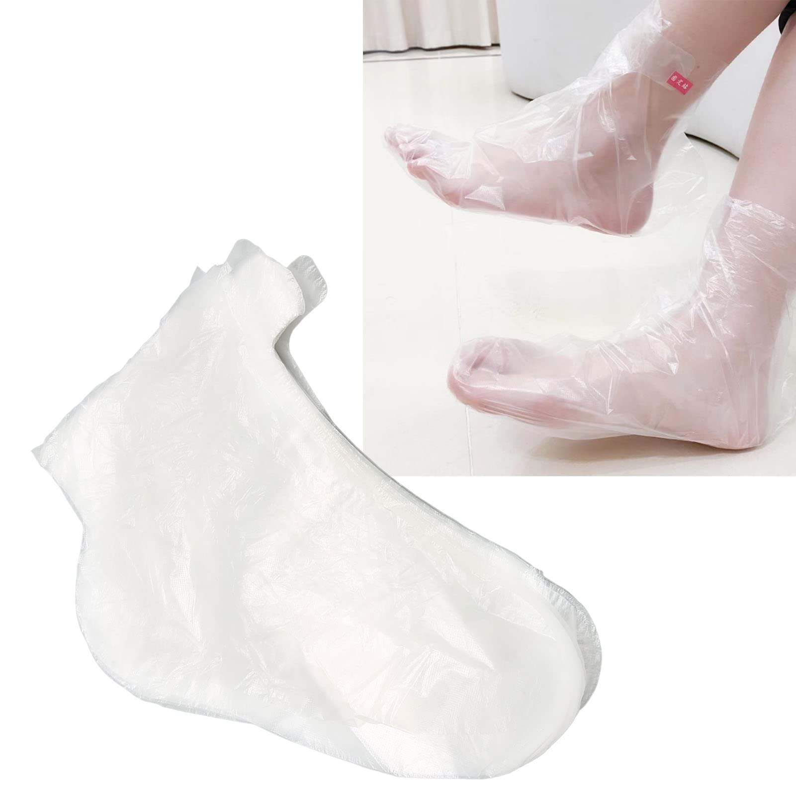 200PCS Large Clear Plastic Disposable Booties for Spa, Moisturizing and Softening Feet with Paraffin Wax, Perfect for Salons and Home Use