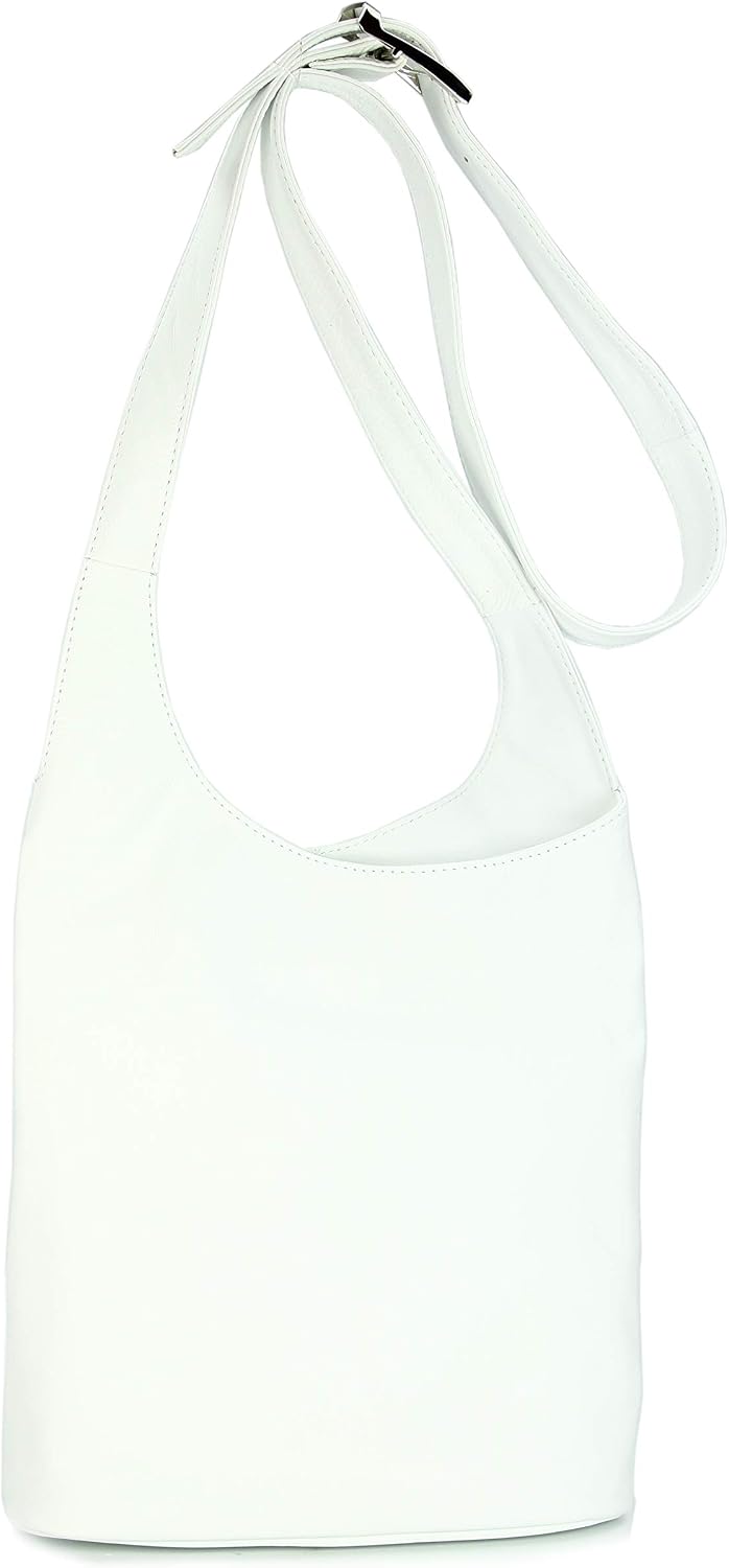 Belli® Womens Italian Genuine Nappa Leather Shoulder Bag Cross Over Bag White - 24x28x8 cm (W x H x D)