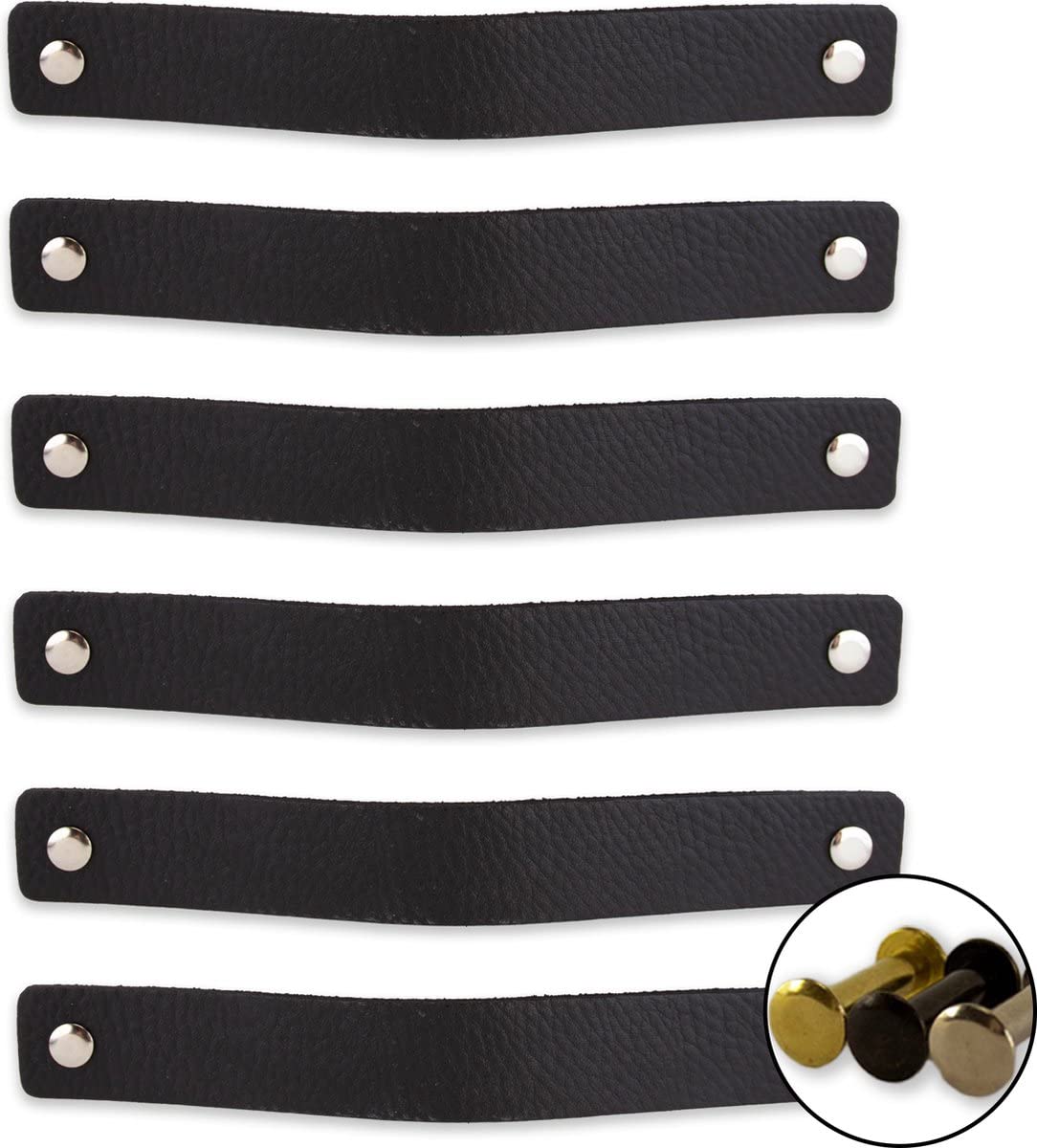 Brute Strength - Leather Handles for Furniture - Black - 6 pcs - 20 x 2,5 cm - Cabinet Handle, Door Handle for Kitchen, Bathroom, cabinets, Dresser, Wood