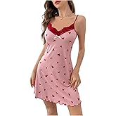 SHENHE Women's Sleeveless Nightgown Heart Print Lace Trim Sleep Dress Cute Chemise Nighty
