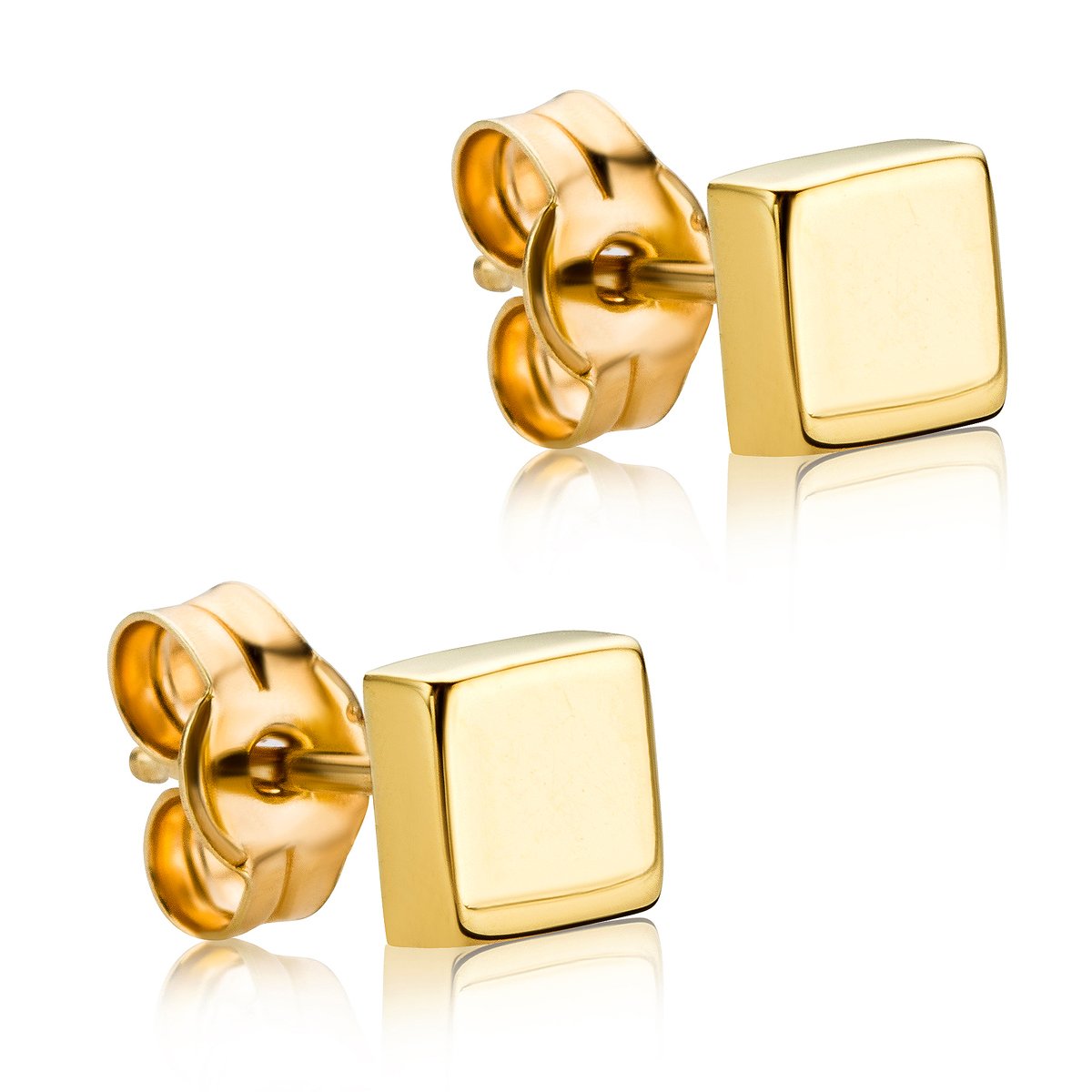 Orovi Earrings for Women – 9 Carat (375) Yellow Gold – Square shaped 9ct Gold Studs, 4.5×4.5 mm, Hypoallergenic Earrings, Womens jewellery, with Jewellery Box