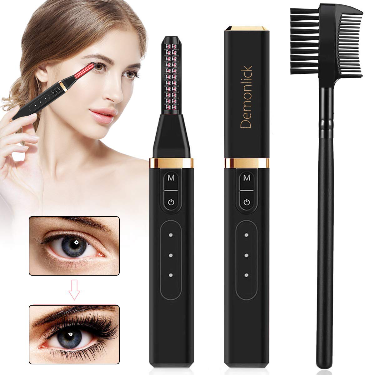 Heated Eyelash Curler, Demonlick Rechargeable Electric Eyelashes Curlers with Double-Sided Eyelash Brush, Quick Long-Lasting Mini Eye Lash Make-Up Tool for Girls Women Gift : Beauty