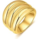 Aprilery Chunky Gold Rings for Women, Gold Statement Band Ring Hypoallergenic Jewelry