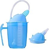 FAMJOALE Adult Sippy Cup for Elderly Spill Proof, 3 In 1 No Spill Plastic Elderly Care Cup with Lids And Long Straws, 12oz Hospital Dysphagia Cup for Hospital Patients, Pregnant, Disabled (Blue)