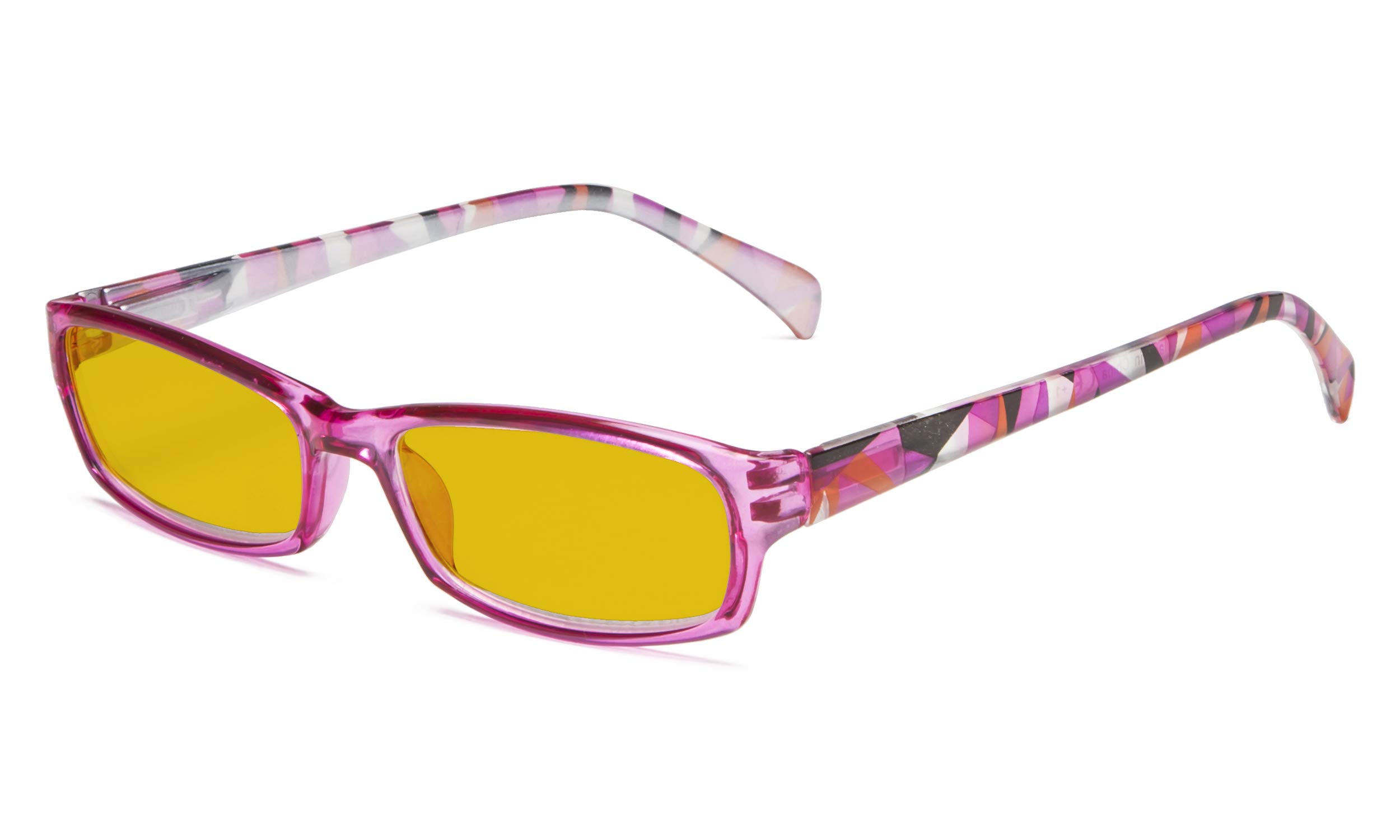 Eyekepper Blue Light Blocking Glasses Women with Amber Tinted Filter Lens - Ladies Computer Readers with Pattern Arm - Purple +1.25