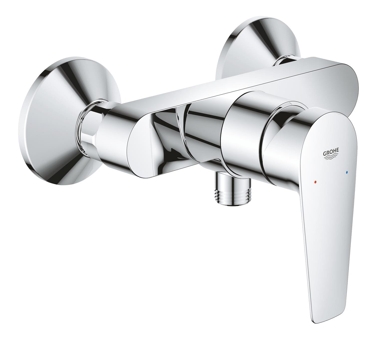 GROHE Start Edge - Wall Mounted Single Lever Exposed Shower Mixer Tap (Metal Lever, 35 mm Ceramic Cartridge, Water Saving Adjustable Flow Rate Limiter, Scalding Protection), Chrome, 24197001