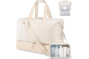 ETRONIK Weekender Bag with 15.6" Laptop Compartment, Travel Duffle Bag with Shoe Compartment & Wet Pocket, Carry On Overnight Bag with Toiletry Bag for Women, Gym Tote Bag Hospital Bag, Beige