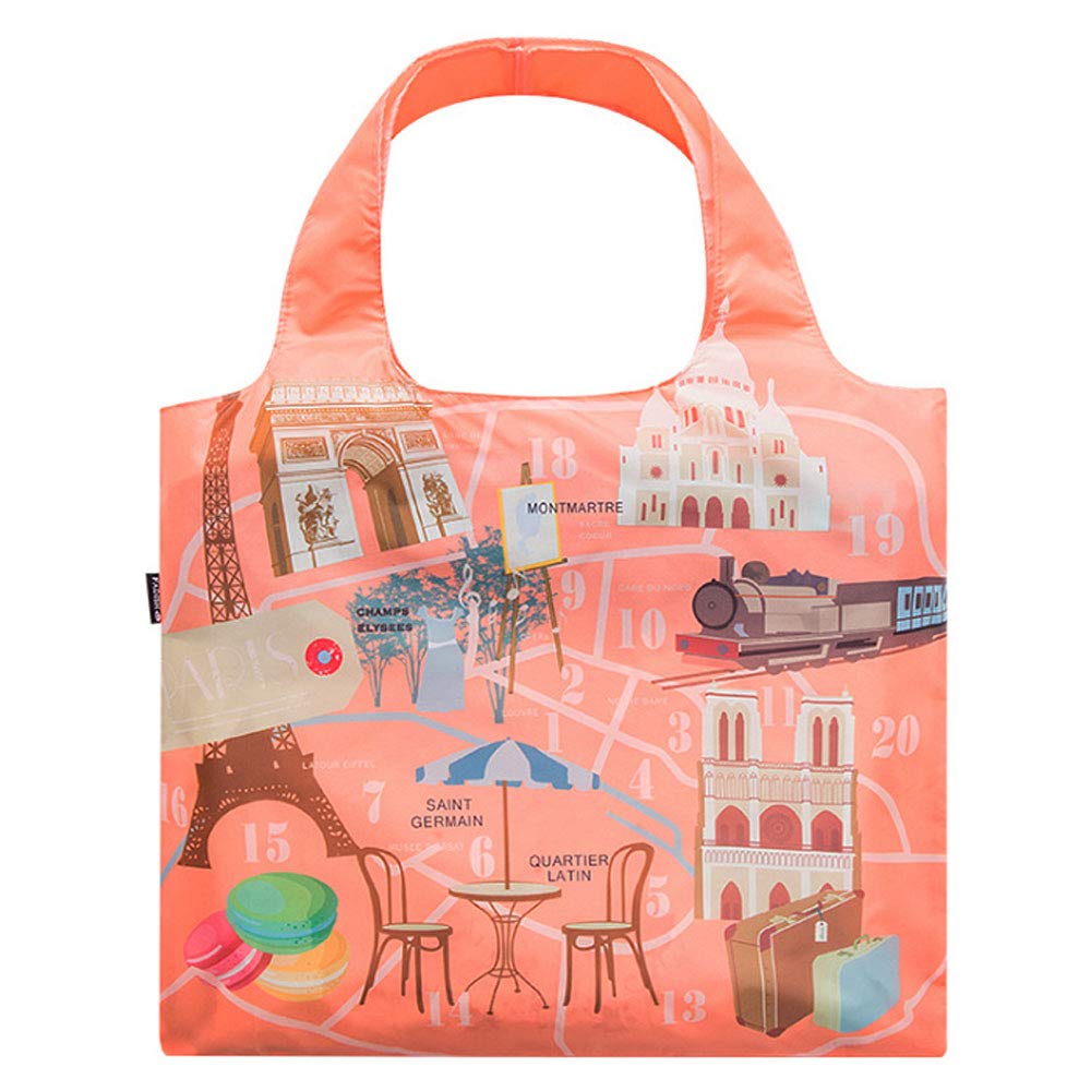 Millya Creative Waterproof Foldable Large Shopping Bag Travel Recycle Bag with Side Pocket (B-Paris)