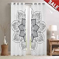 Flyerer Lotus, Room Darkening Wide Curtains, Ethnic Mandala Asian Style Spiritual Meditation Yoga Culture Bohemian Image, Decor Curtains by, W84 x L84 Inch Indigo Grey White