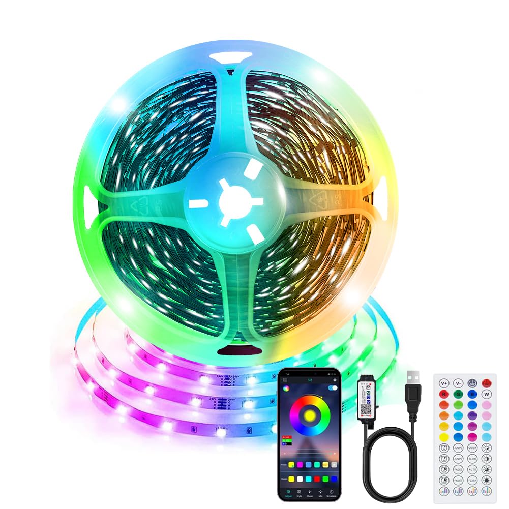 PSTAR Led Strip Lights 3 m, Light Strips with Smart App Control Remote, Music Sync Color Changing + Timing Function for 45-65 inch TV, USB LED TV Backlights for Room Xmas Decor