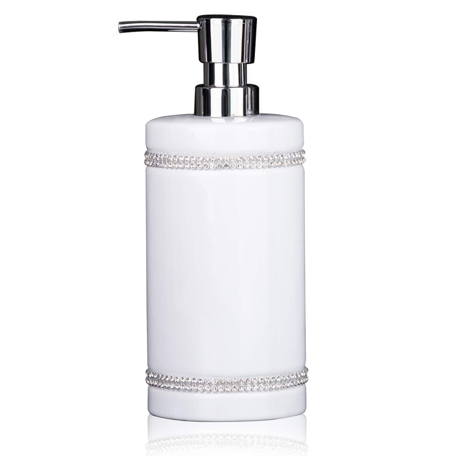 Photo 1 of 17 OZ Hand Liquid&Lotion Soap Dispenser Pump Bottle Ceramic White for Kitchen Bathroom Countertop Laundry Room Holds Dish Soap Shampoo Laundry Liquid Shower Gel (Inlaid Rhinestone) (White)