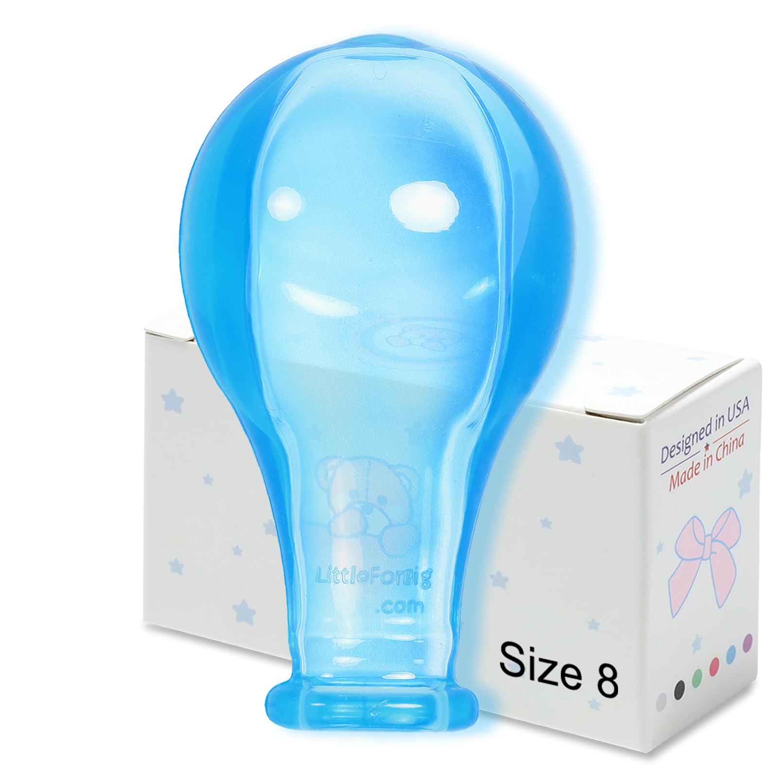 LittleForBig Adult Extra Large Size 8" Candy Gloss Colorful Transparent Pacifier Nipples - Outsize Replacement Big Teat Blue