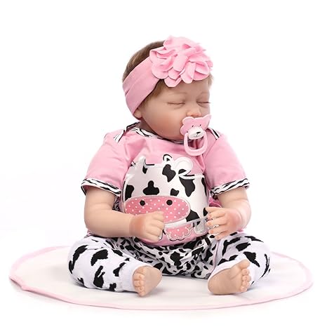 Walmeck-1 Walmeck Doll 22Inch 55Cm Silicone Reborn Toddler Doll Sleeping Doll Boneca with Clothes Lifelike Toy Pink Cow