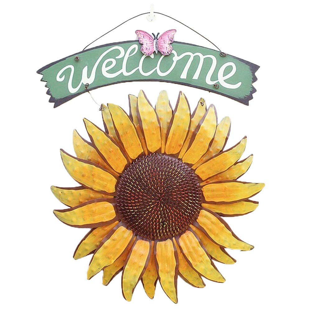 TAKEFUNS Sunflower Welcome Sign Decorative Vintage Metal Wall Hanging Home Garden Decor,Welcome Plaque,Outside Hand-Painted Art for Front Door, Garden Themed