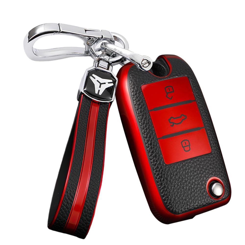 HIBEYO Flip Key Car Key Case Fits Roewe RX5 TPU Leather Texture Key Case Protective Cover for MG3 MG5 MG6 MG7 MG ZS GT GS 350 360 750 W5 Key Case Car Decoration 3 Button Red