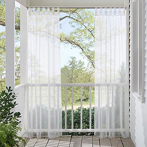 RYB HOME Sheer Curtains Panels for Patio Window Treatment Tab Top Waterproof Outdoor Indoor Privacy Voile Drape with 1 Bonus Rope, 1 Panel, Wide 54" by Long 84 Inch, White