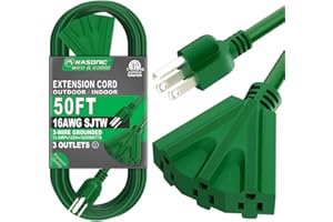 K KASONIC - 50 Ft Extension Cord with 3 Outlets, UL Listed 16/3 SJTW 3-Wire Grounded, 13A 125V 1625W for Indoor/Outdoor Use - Green