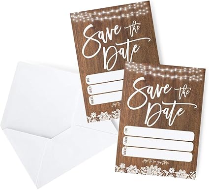 Amazon Com 50 Rustic Save The Date Cards For Wedding Engagement Anniversary Baby Shower Birthday Party Wood Save The Dates Postcard Invitations And Envelopes Health Personal Care